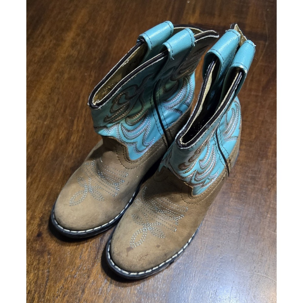 Shyanne Kids Western Cowboy Cowgirl Boots Size 9D Turquoise Brown Faux Leather
